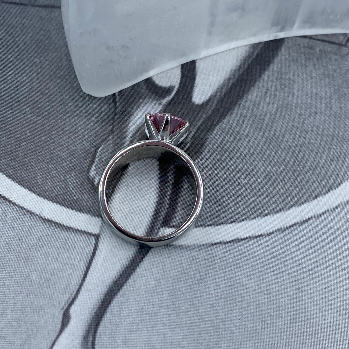 Pink CZ Solitaire Stainless Steel Ring